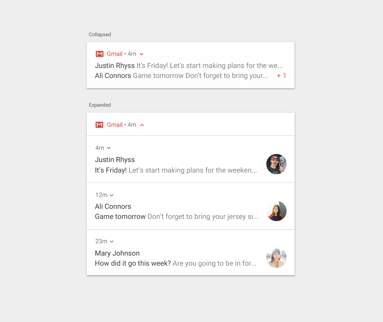 Material Design 中的分组通知,折叠与展开视图