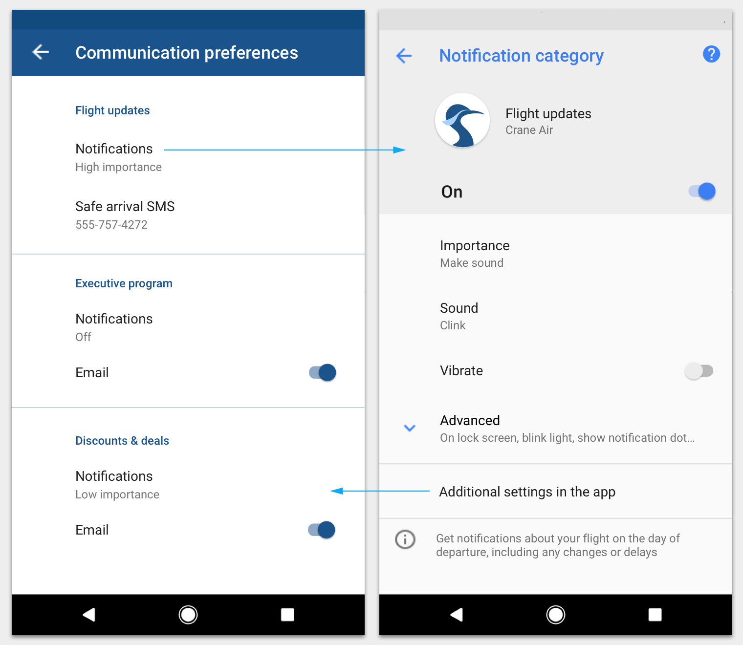 Material Design:航班更新通知设置界面