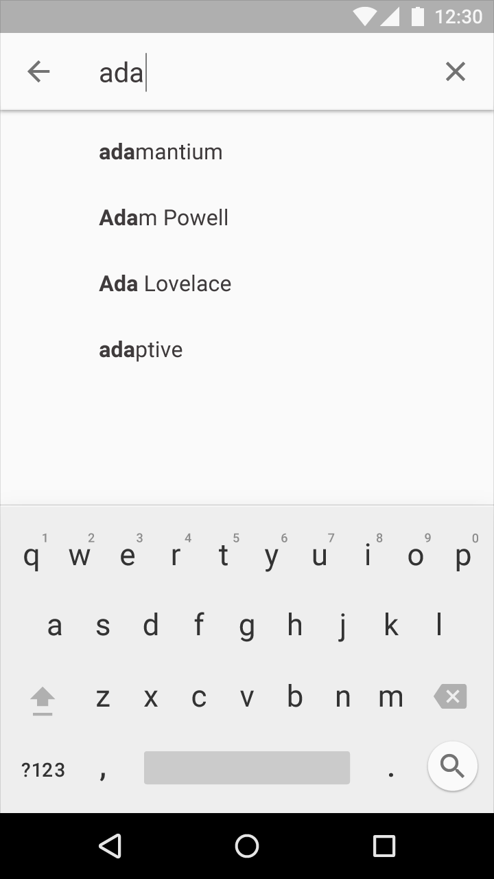 Material Design search Auto-complete feature