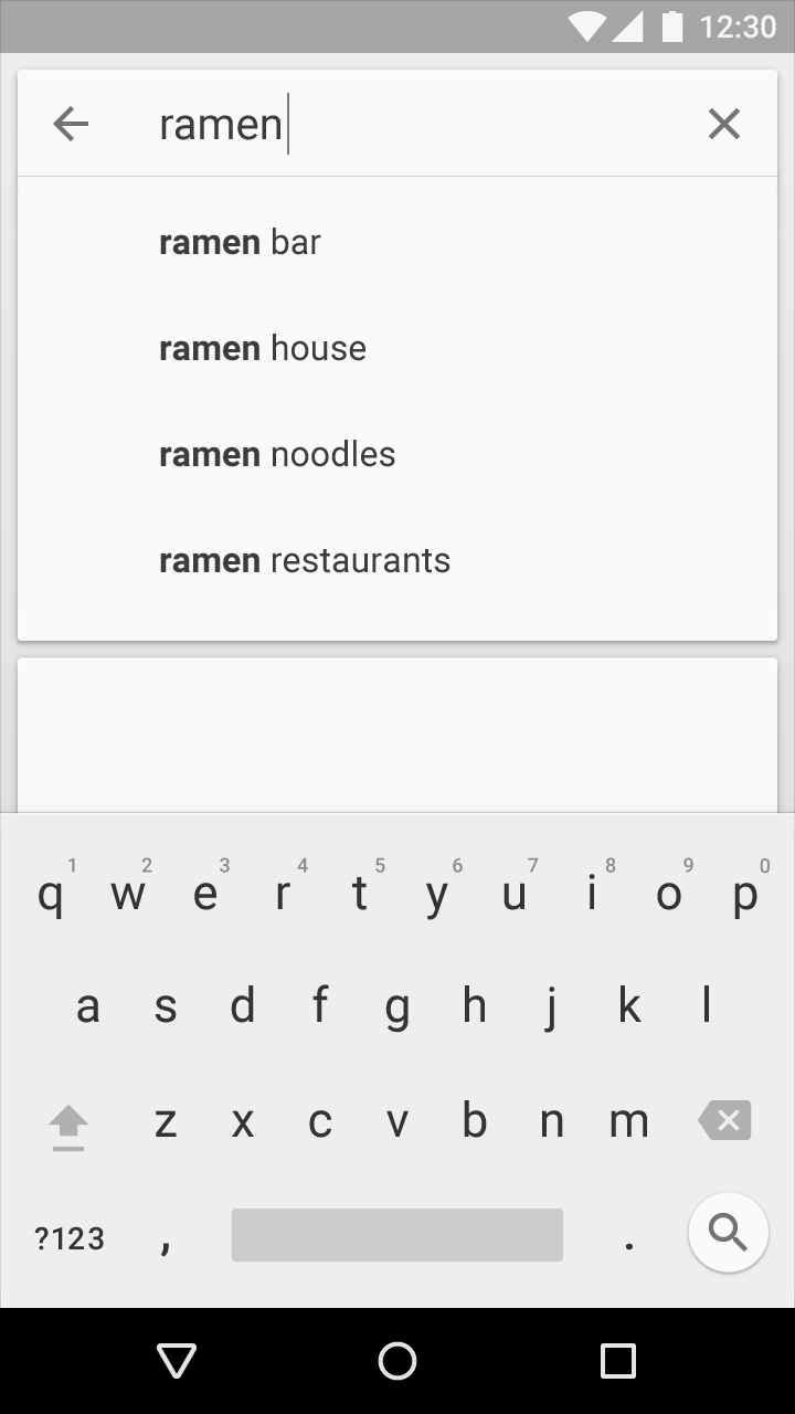 Material Design search Auto-complete feature