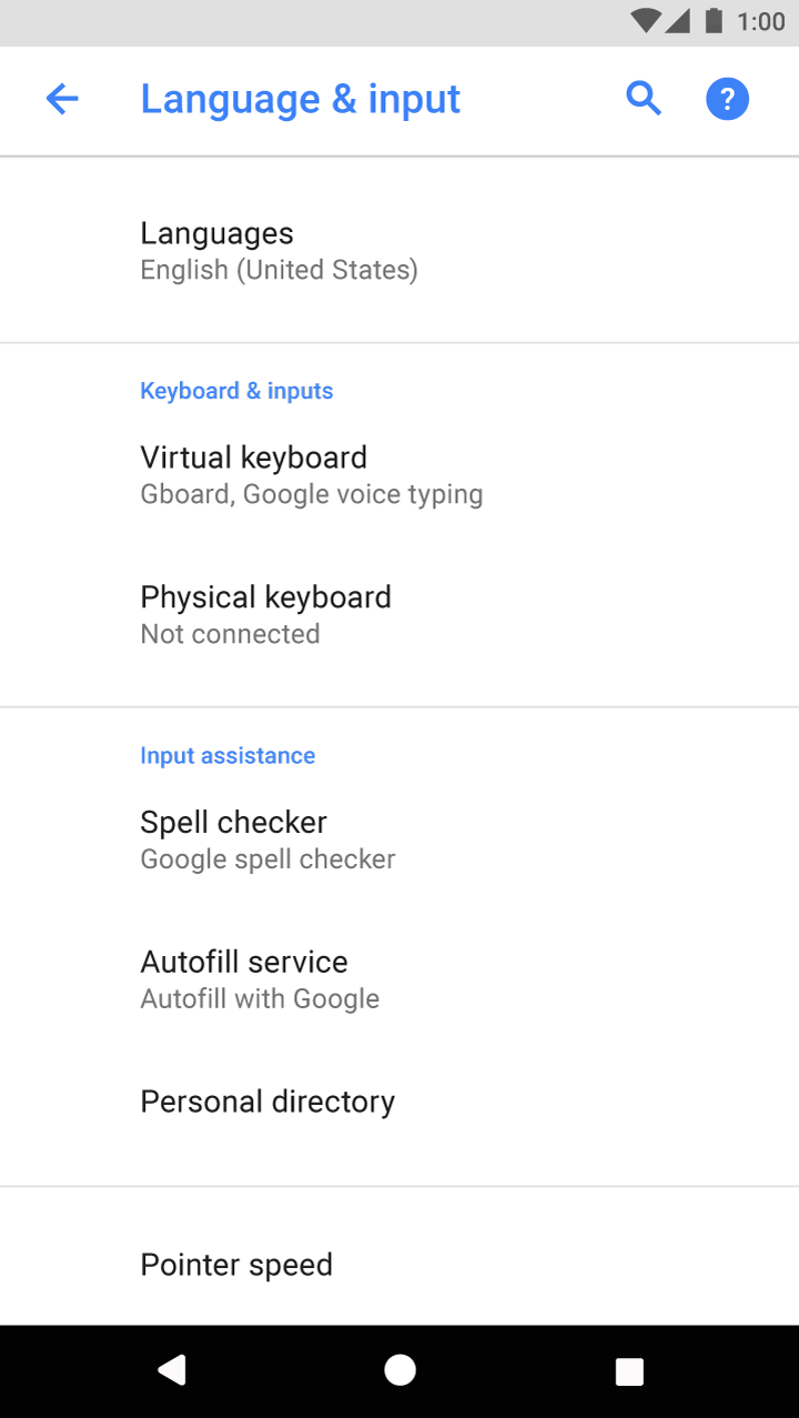 Material Design 中的语言和输入法设置