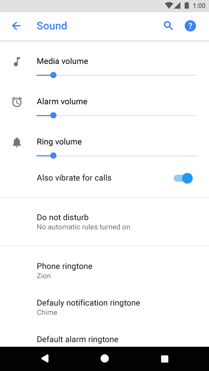 Material Design 中的重要设置显示在列表顶部
