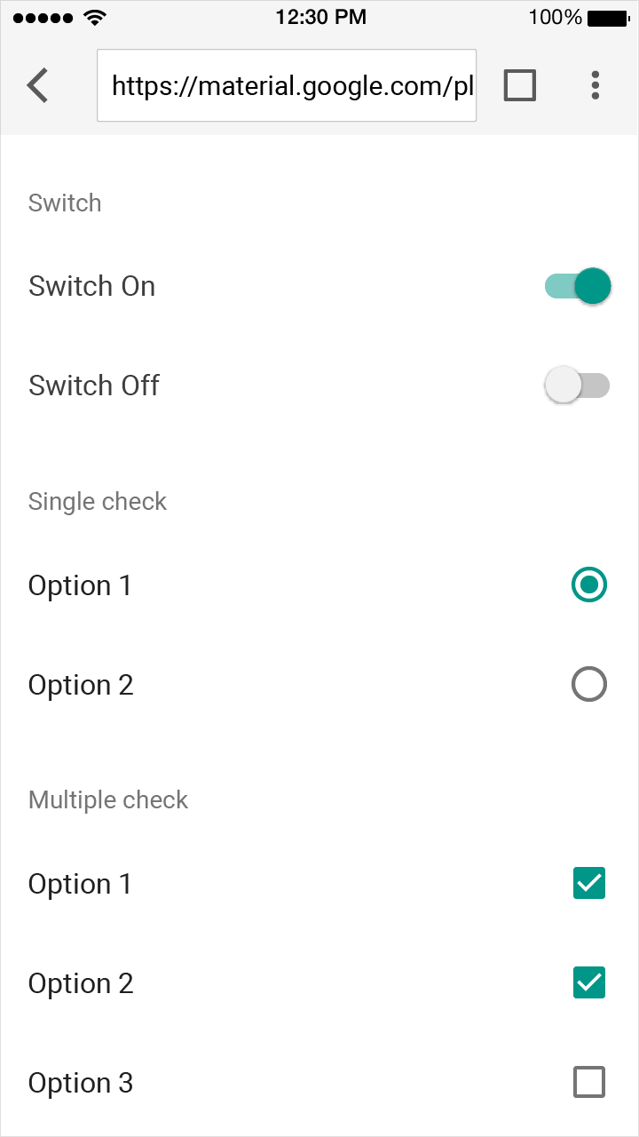 Material Design switches, checkboxes, and radio buttons for Web