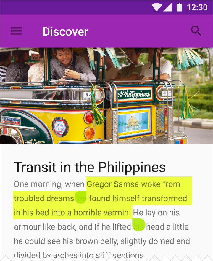 在 Material Design 中使用辅助色突出文本选择