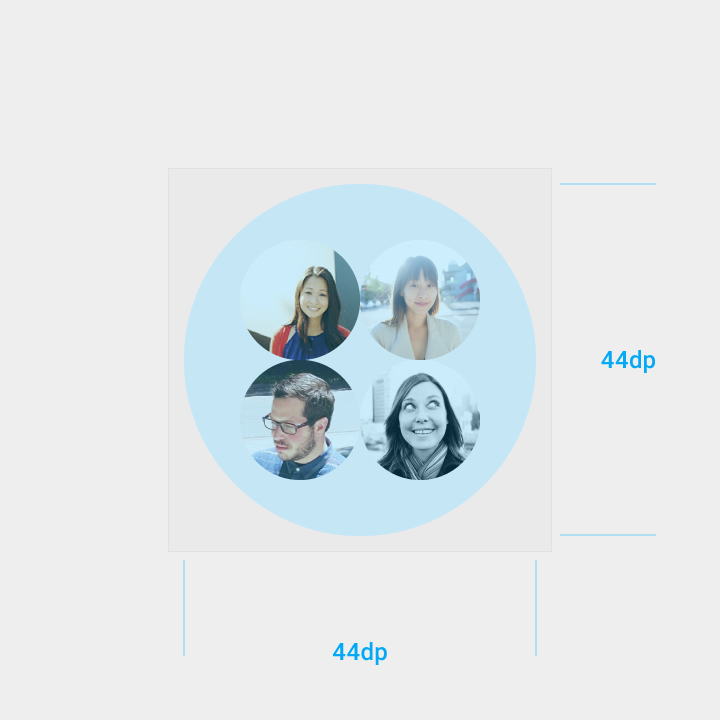 Group avatars in Material Design should have a live area circle in Grey 100 color