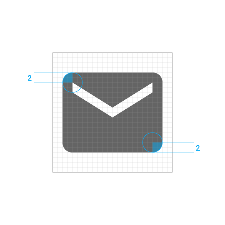 Material Design icons with Exterior corners with 2dp corner radius