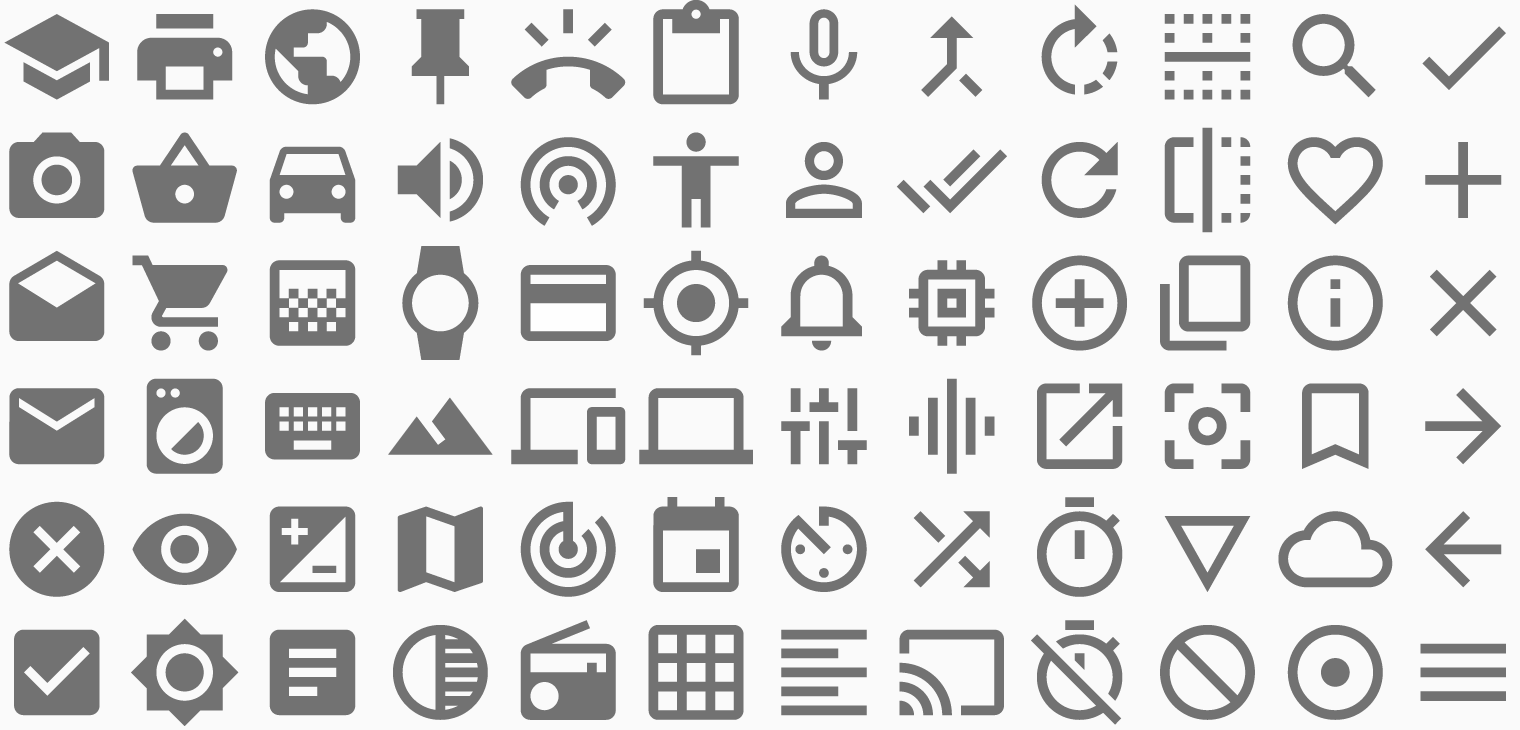 Material Design system icons for commands and actions