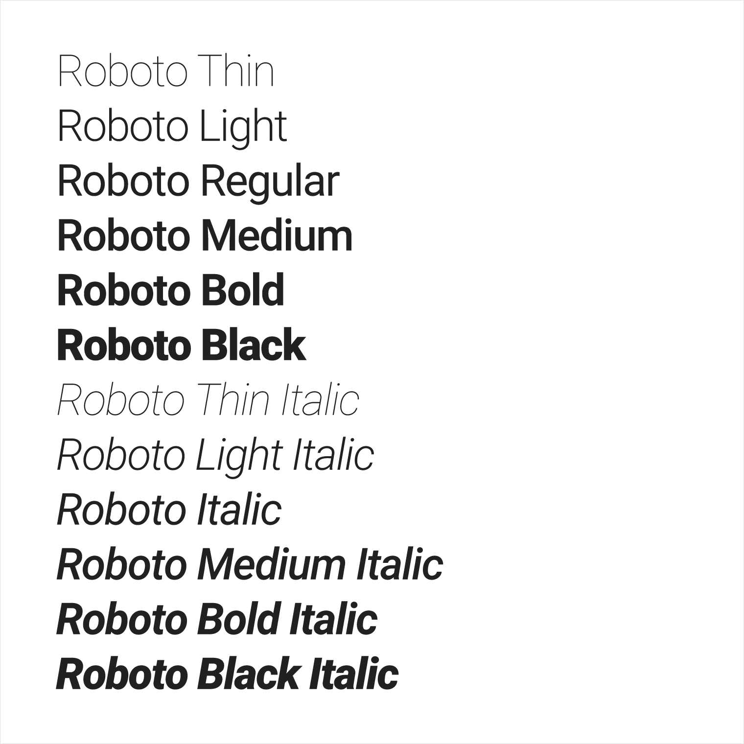 Material Design 中的 Roboto 字体粗细