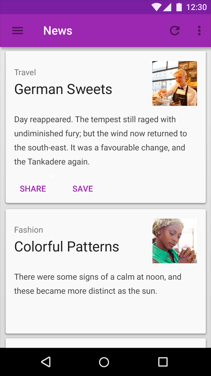 Material Design LTR interface example in English