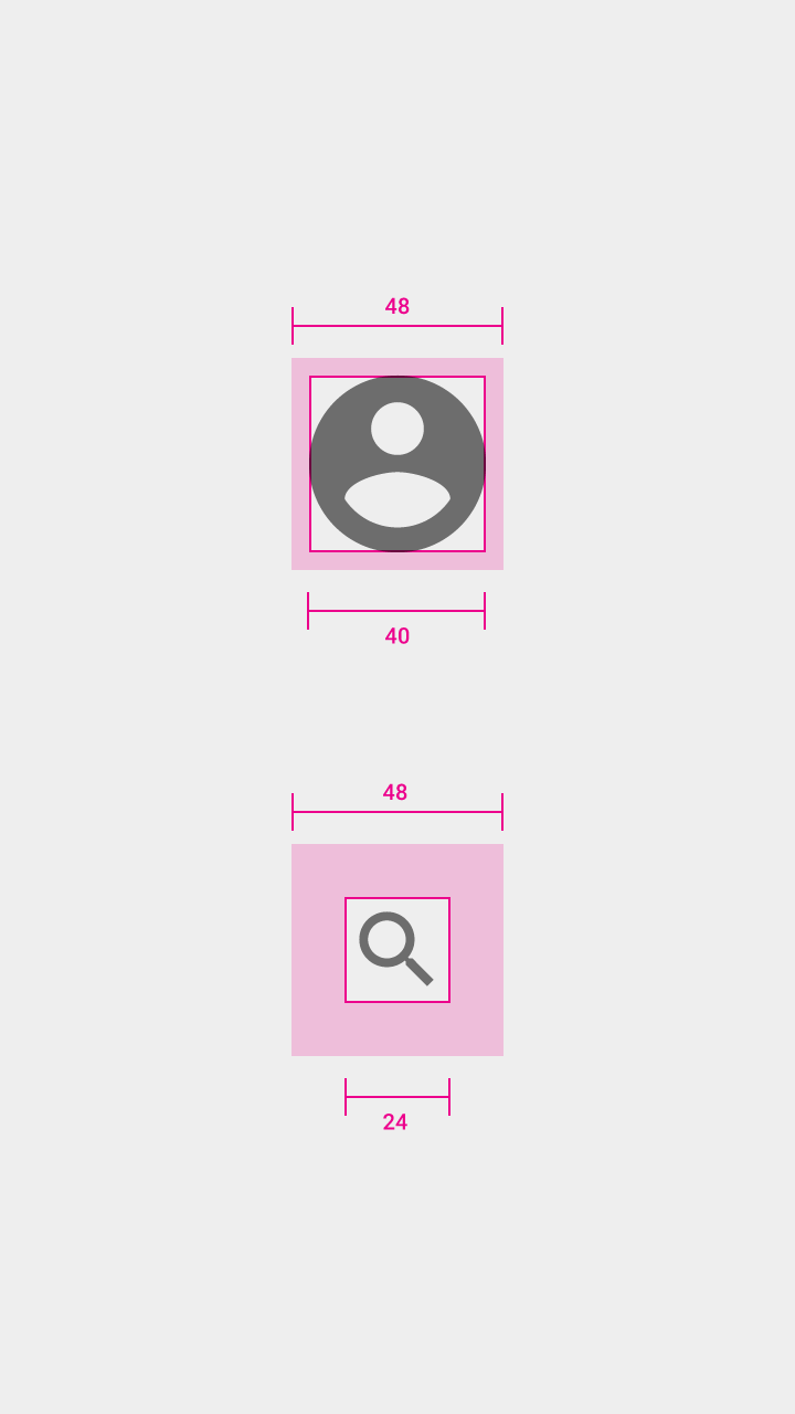 Material Design touch targets should be at least 48 x 48 dp