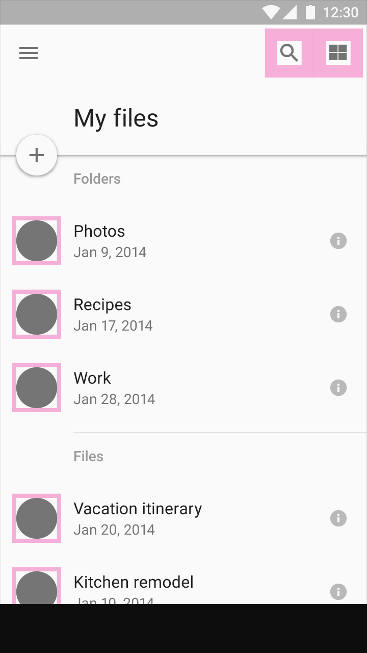Material Design touch target examples